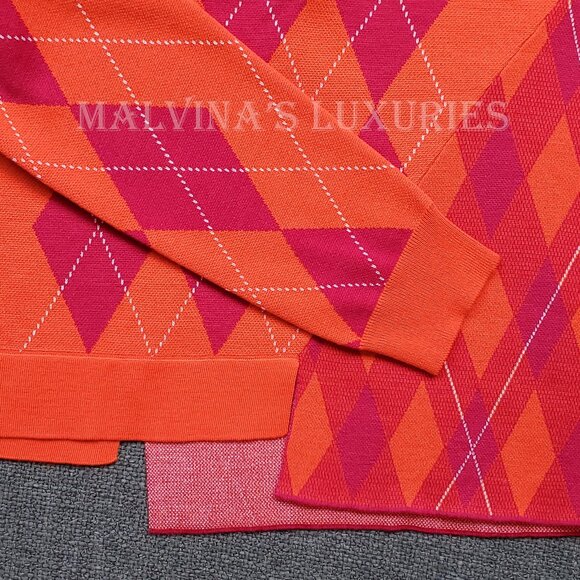 STELLA MCCARTNEY SWEATER RED HOT PINK WOOL ARGYLE PRINT TOP - Picture 11 of 11